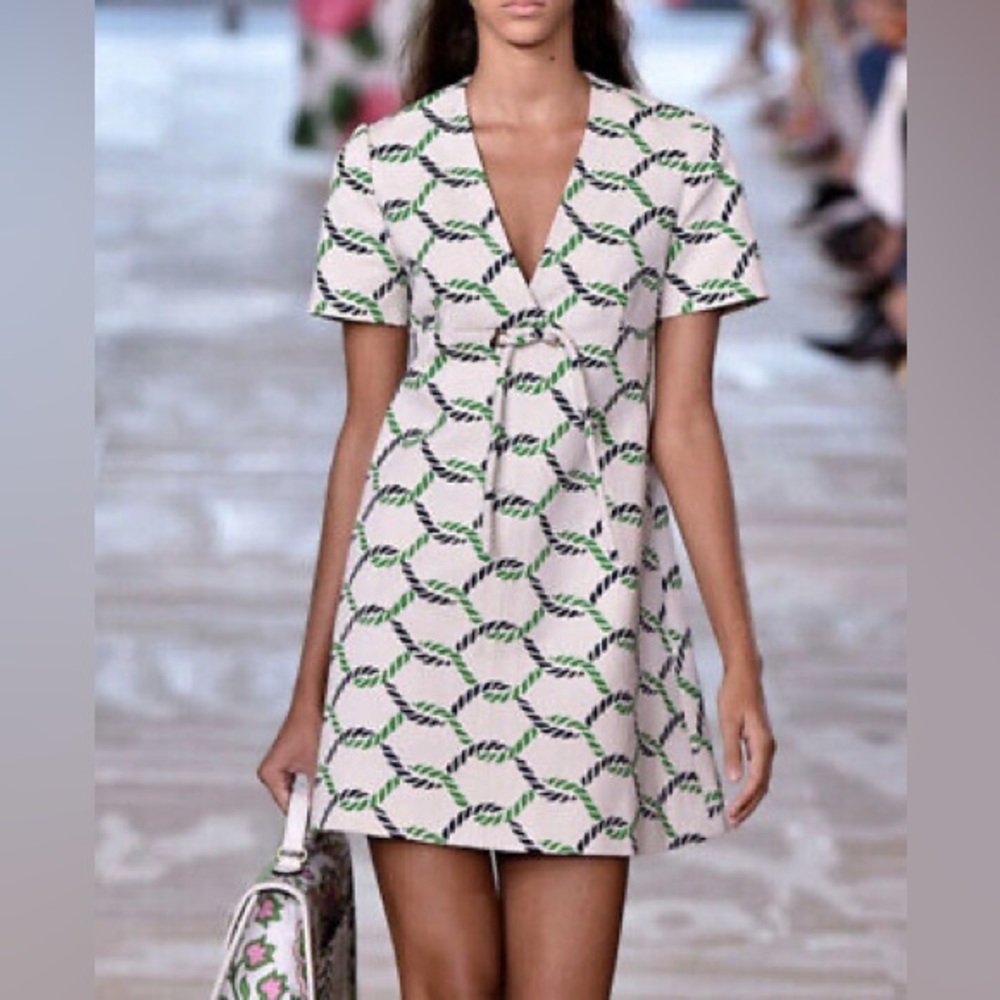 NWT Tory Burch Runway Pier Dress Rope Nautical Print Sz 4 Cotton Linen Blend